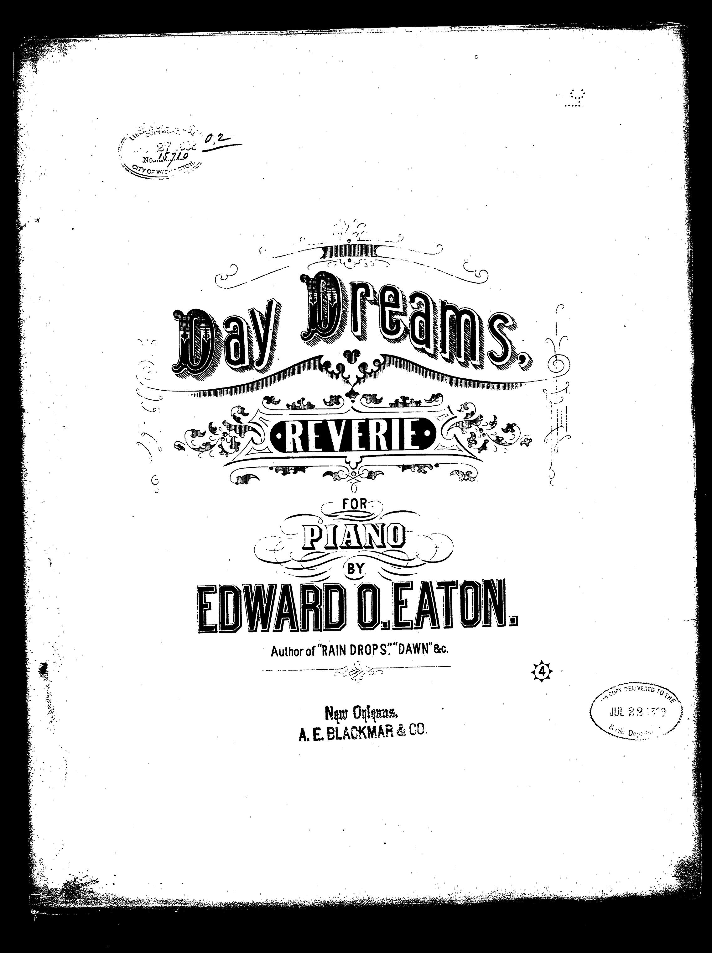 Cover of Daydreams; Reverie, sheet music published in New Orleans in 1883